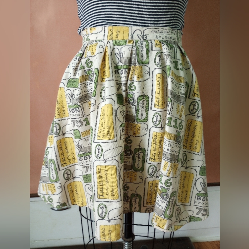 Modcloth Fervour "Faire Un Voyage" Skirt L 12 14 French Parisian Chic Retro VLV